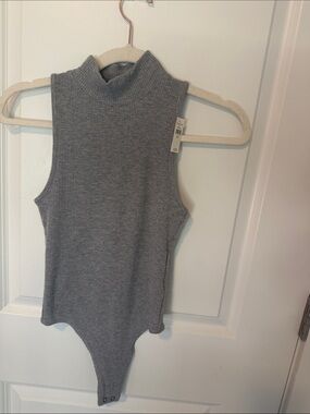 aerie Sleeveless Ribbed Mock Neck Bodysuit - Gray
